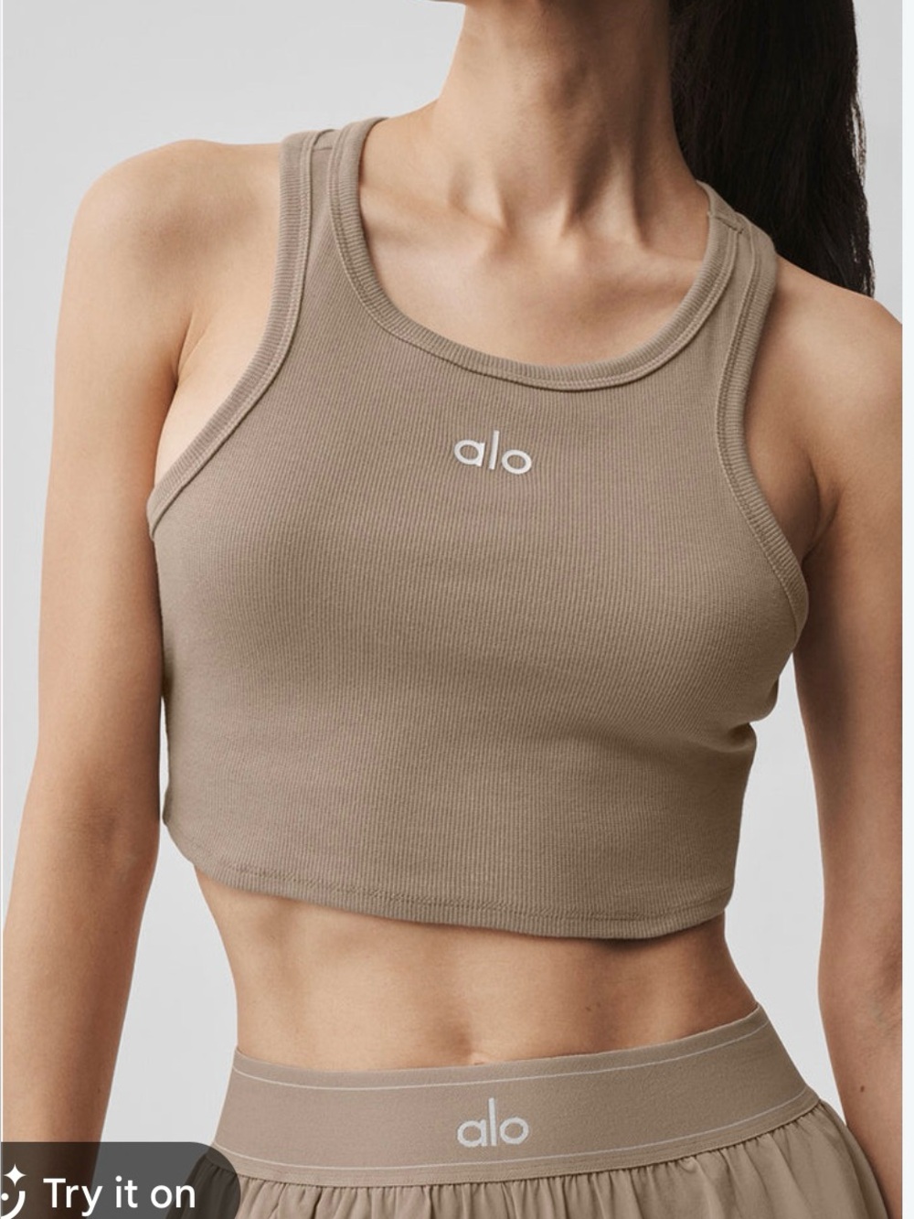 ALO Yoga Ribbed Racerback Crop Tank in Olive Green